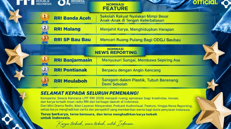 RRI Meulaboh Raih Juara III News Reporting Swara Kencana 2026