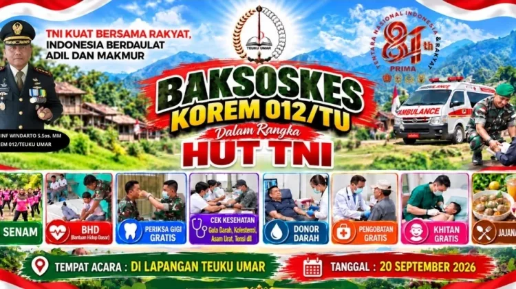 Sambut HUT ke-81 TNI, Korem 012/Teuku Umar Gelar Bakti Kesehatan Gratis