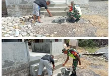 Babinsa Koramil 01/SM Bantu Warga Bangun Rumah Sederhana