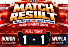 Bubon Tahan Woyla 1-1 Turnamen Sepak Bola Piala Bupati dan Wakil Bupati Aceh Barat