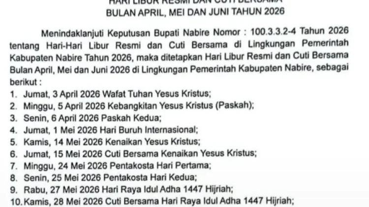 Libur Resmi dan Cuti Bersama April, Mei dan Juni 2026