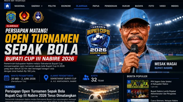 Open Turnamen Sepak Bola Bupati Cup III Nabire 2026 Resmi Dibuka, Kuota Hanya 32 Tim