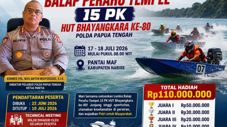 Sambut HUT Bhayangkara ke-80, Polda Papua Tengah gelar lomba balap perahu tempel
