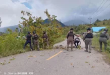 Anggota Polri buka palang di ruas Moanemani–Distrik Mapia, hadirkan keamanan warga