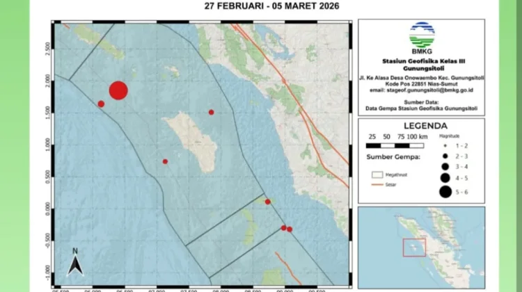 Seismitas Mingguan Kepulauan Nias Periode 27 Februari hingga 5 Maret 2026