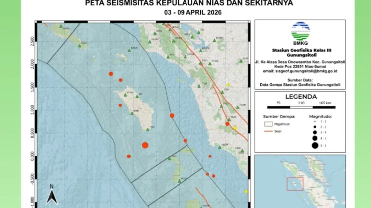Seismitas Mingguan Kepulauan Nias, Total 14 Kejadian Gempa