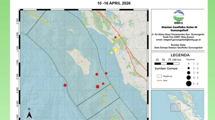 Total Frekuensi Gempa Kepulauan Nias Minggu Ini 11 Kejadian