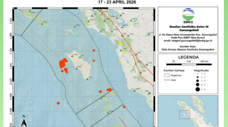 Minggu Ini, Aktivitas Seismitas Kepulauan Nias dan Sekitarnya Naik Satu Kali Lipat