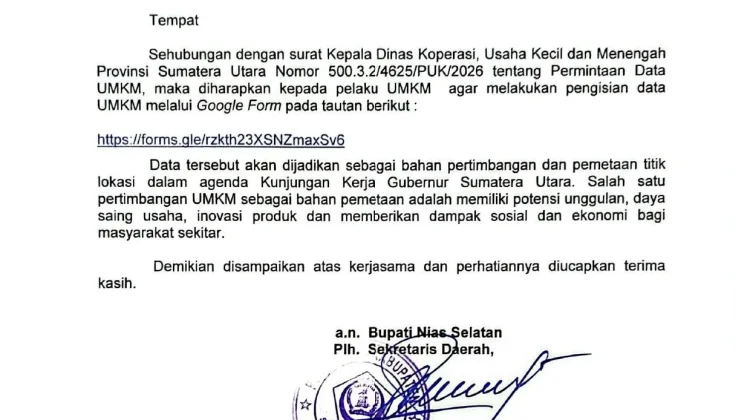 Pemkab Nias Selatan Dorong UMKM Unggulan Masuk Pendataan