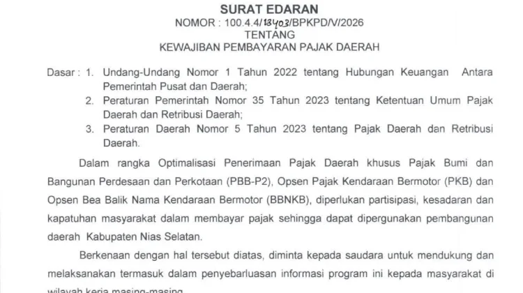 Pemkab Nias Selatan Imbau Warga Patuh Bayar Pajak