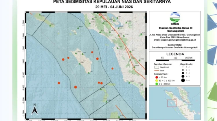 Total 9 Kejadian Gempa Kepulauan Nias Terjadi Minggu Ini