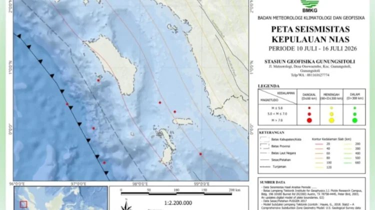Seismitas Mingguan Kepulauan Nias Minggu Ini Tercatat Tujuh Kali