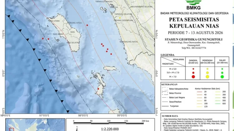 Seismitas Mingguan Kepulauan Nias, Minggu Ini Tercatat 10 Kejadian Gempa
