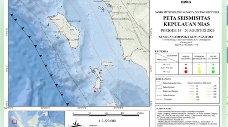 Seismitas Mingguan Kepulauan Nias, Minggu Ini Tercatat Dua Kejadian Gempa