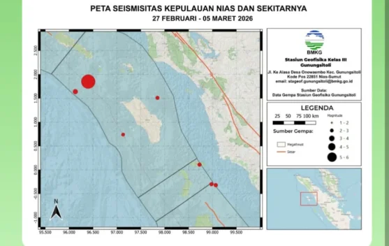 Seismitas Mingguan Kepulauan Nias Periode 27 Februari hingga 5 Maret 2026