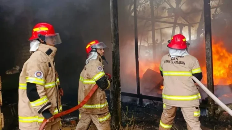 Gudang Kardus Terbakar, Petugas Damkar Fokus Amankan Pemukiman Warga