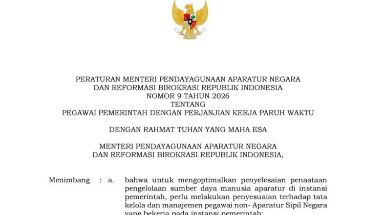 PermenPAN-RB Nomor 9 Tahun 2026 Jadi Acuan Kelola PPPK Paruh Waktu
