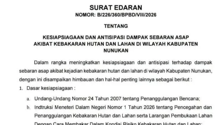 Pemkab Nunukan Terbitkan SE Kesiapsiagaan Karhutla, Sekolah Diliburkan