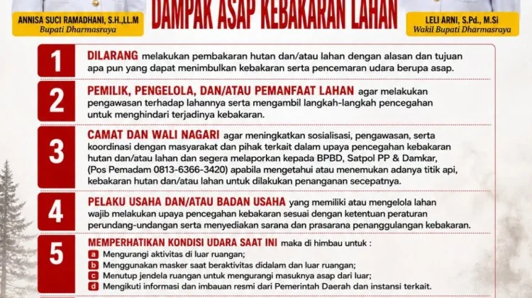 Dharmasraya Keluarkan Surat Edaran Pencegahan Dampak Asap Kebakaran Lahan