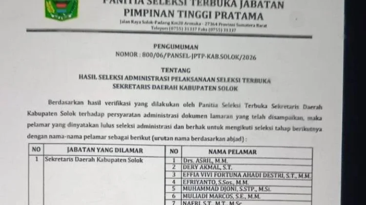 Sepuluh Pelamar Calon Sekda Kabupaten Solok Ikuti Tes Asesmen