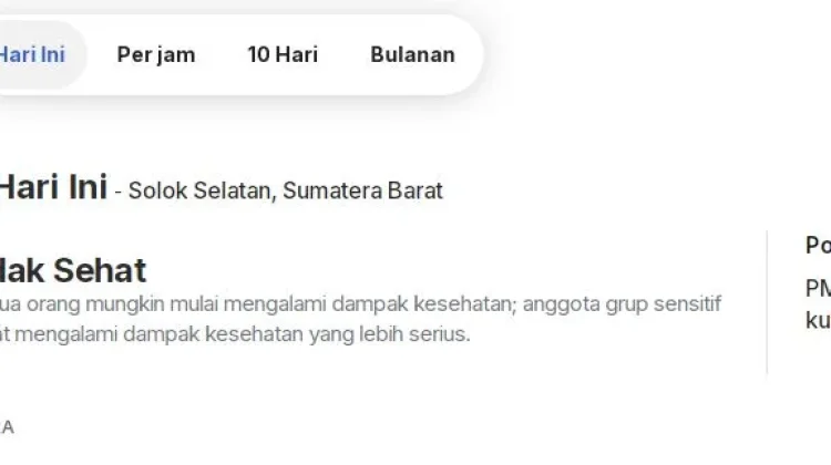 Indeks Kualitas Udara di Solok Selatan Masuk Kategori Tidak Sehat
