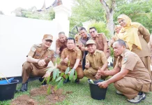 Bupati Hendrajoni Tanam Pohon di Halaman Kantor Bupati Pessel