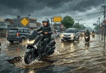 Waspada Lubang Jalan di Balik Genangan Air