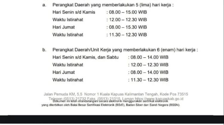 Pemkab Kapuas Terbitkan Aturan Jam Kerja ASN Selama Ramadan