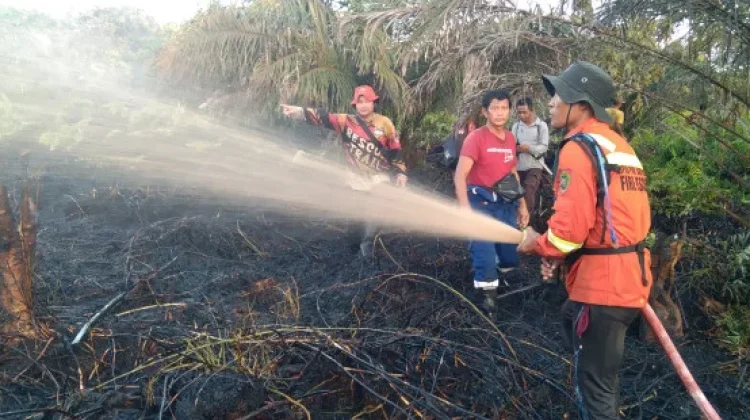 Akses Sulit, TRC BPBD Kobar Seberangi Sungai Padamkan Kebakaran Lahan
