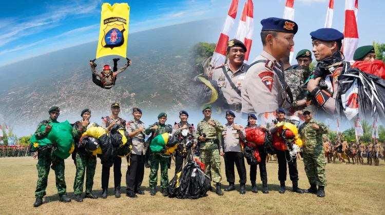 HUT Kodam XXII Tambun Bungai, Sinergi Brimob dan TNI Aksi Terjun Payun