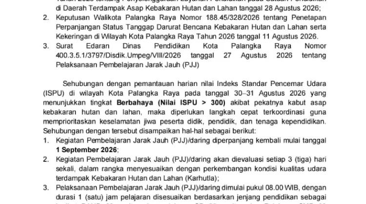 Disdik Palangka Raya Perpanjang Pelaksanaan Pembelajaran Jarak Jauh