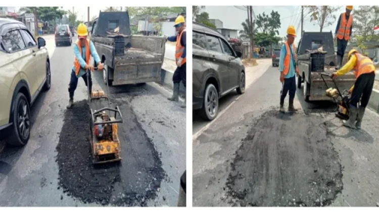 Satgas Bina Marga DPUPR Kobar Gerak Cepat Tambal Jalan Berlubang di Dua Jalur Padat