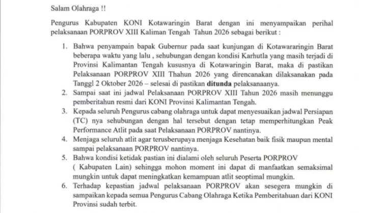 Karhutla Kalteng, Porprov di Kotawaringin Barat Ditunda