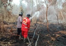 Cegah Karhutla Meluas, Polsek Sabangau Padamkan Titik Panas di Kalampangan