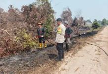 Lahan Gambut Kembali Berasap, Polsek Sabangau Gerak Cepat Padamkan Api