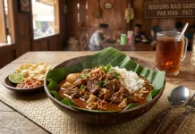 Menikmati Nasi Gandul khas Pati: Sensasi Makan Unik Pakai Suru Daun Pisang