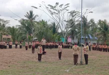 Camat Pulau Hanaut Pimpin Upacara HUT Pramuka Ke-65