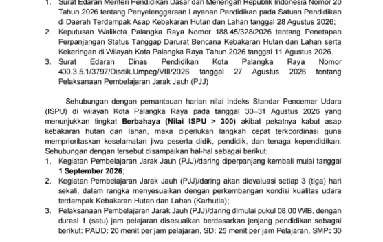 Disdik Palangka Raya Perpanjang Pelaksanaan Pembelajaran Jarak Jauh