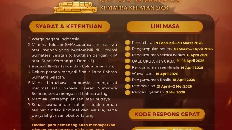 Ajang Pemilihan Duta Bahasa Sumsel 2026 Dibuka