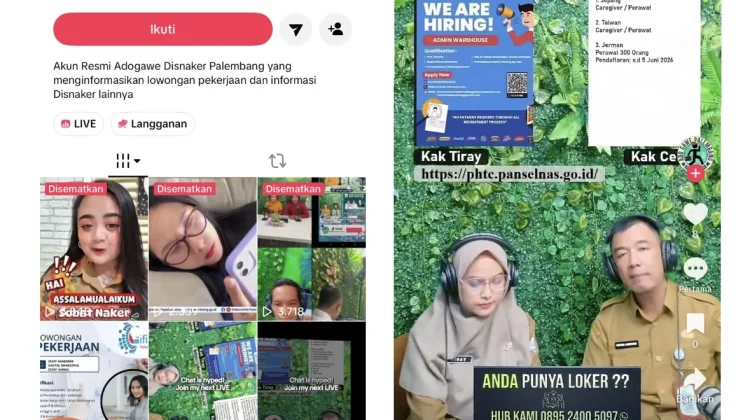 "Ado Gawe" Disnaker Palembang, Sediakan Informasi Loker lewat Live TikTok
