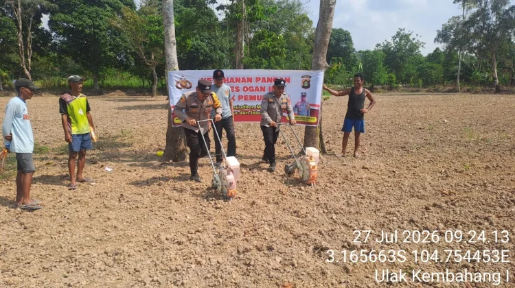 Bersama Polsek Pemulutan, Kelompok Tani Desa Tanam 35 Kilogram Bibit Jagung Pipil