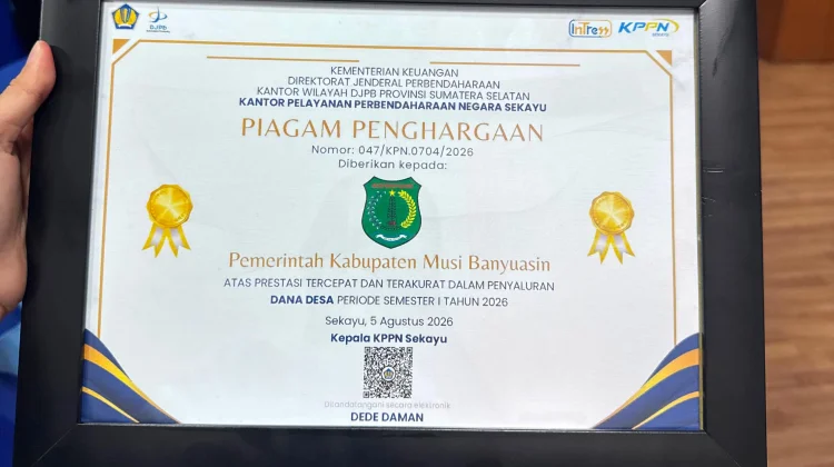 Pemkab Muba Raih Penghargaan Dana Desa Tercepat dan Akurat