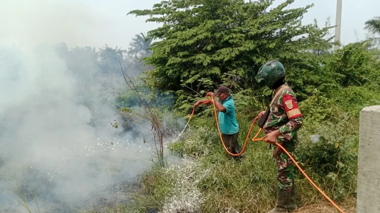 Aksi Cepat Babinsa dan Petugas Gabungan Padamkan Kebakaran Lahan di Gandus