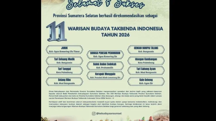 Disbudpar Sumsel Rekomendasikan 11 Karya Budaya Sumsel Sebagai WBTbI 2026
