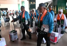 Sambutan Hangat Kloter Lima Embarkasi Palembang Prioritaskan Lansia dan Nusuk