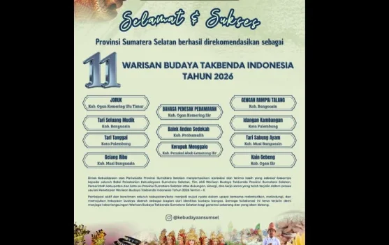 Disbudpar Sumsel Rekomendasikan 11 Karya Budaya Sumsel Sebagai WBTbI 2026