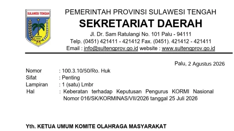 Pemprov Sulteng Protes Pencabutan Status Tuan Rumah FORNAS IX