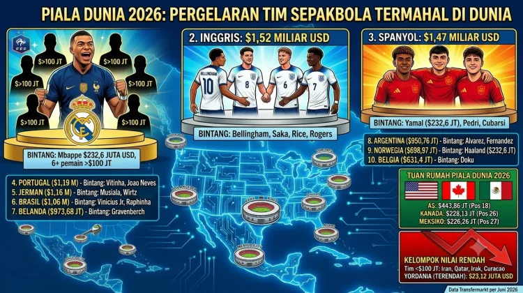 Prancis Pimpin Daftar Tim Termahal di Piala Dunia 2026