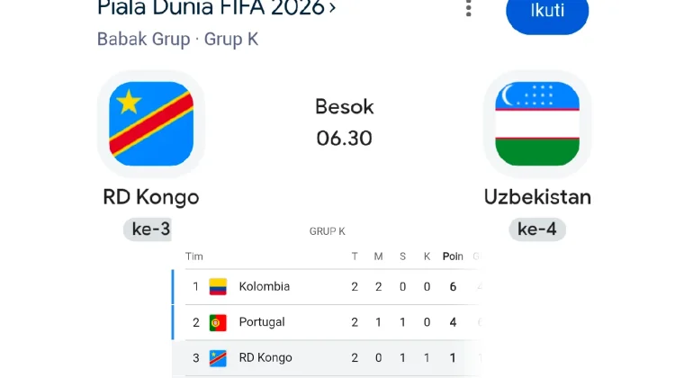 Piala Dunia 2026 Grup K, Kongo vs Uzbekistan