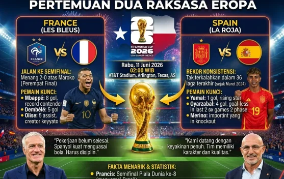 Prancis vs Spanyol: Adu Kekuatan Dua Raksasa Eropa Berebut Tiket Final Piala Dunia